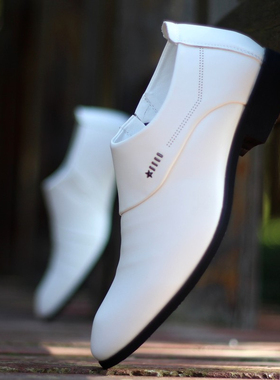 春夏白色男鞋子英伦正装商务男士皮鞋一脚蹬懒人套脚乐福休闲鞋潮