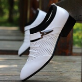 皮鞋 春夏男鞋 男白色潮 透气镂空凉鞋 尖头商务正装 子男士 英伦休闲鞋