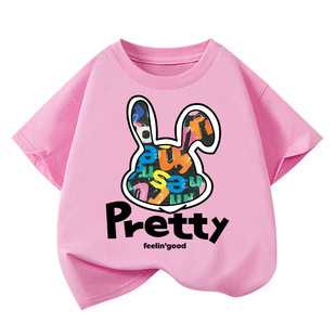 卡通兔子洋气半袖 T恤纯棉夏季 上衣T9035 撤柜中大女童短袖 品牌特价