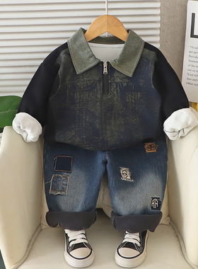 品牌特价撤柜秋冬新款0-4岁男童韩版加厚夹棉保暖两件套 YH255220