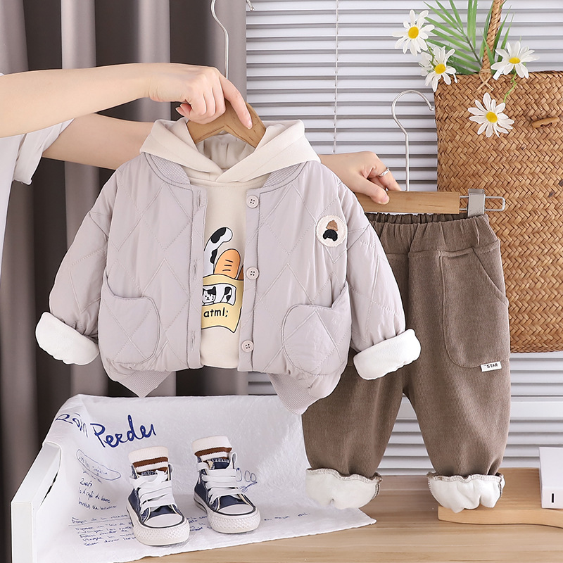 品牌特价撤柜秋冬新款0-4岁韩版男童简约加厚保暖三件套 SJ8390