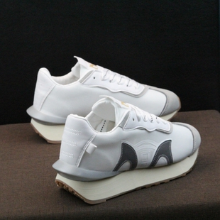 真皮运动鞋男2023夏新款透气老爹鞋潮休闲情侣跑步鞋厚底增高