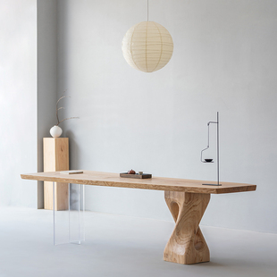 叁几 远山餐桌 白蜡木茶桌客厅家用实木原木侘寂风大板书桌定制