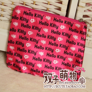 日本原单 HELLO KITTY 玫红色 化妆包 收纳包 笔袋 票据包
