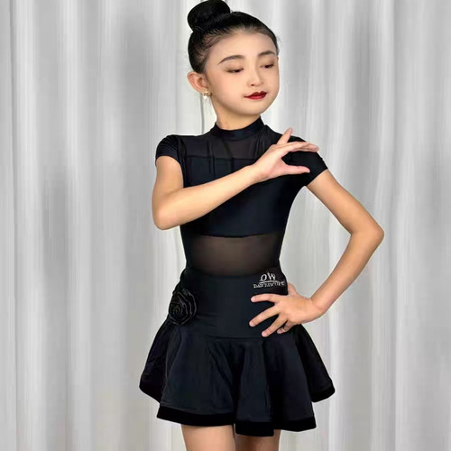 2025新款拉丁舞服女童拉丁舞蹈服舞练功服夏季表演出少儿分体套装