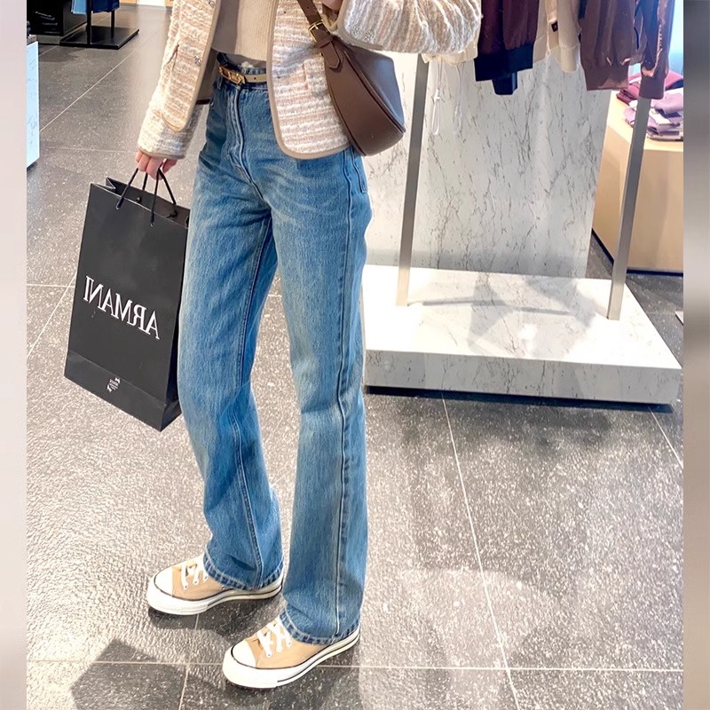 2025春季高腰窄版阔腿牛仔长裤女