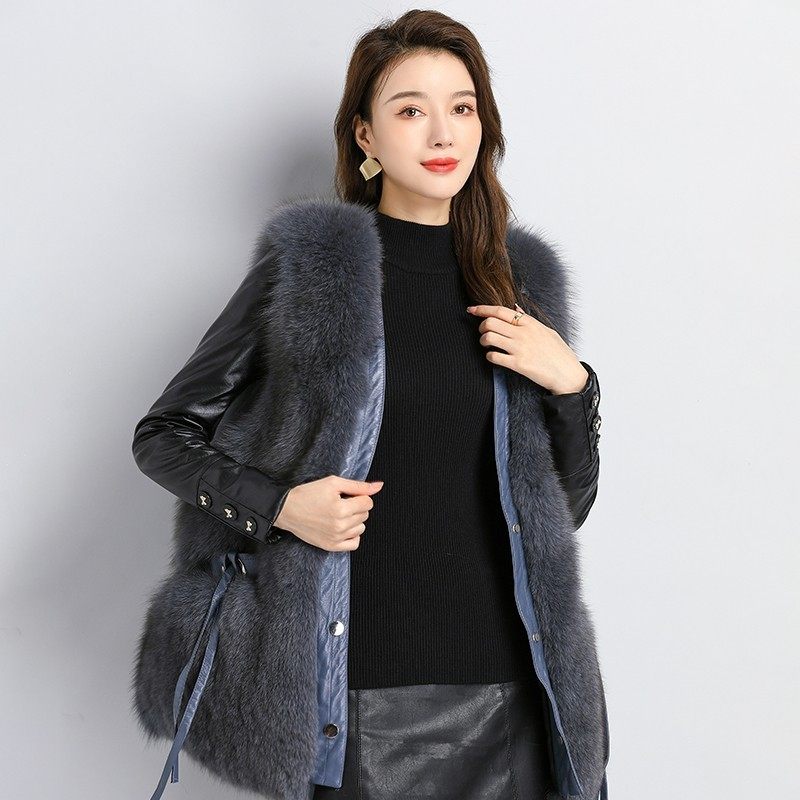 马甲神器pu皮拼接皮袖打底衫加绒加厚毛衣女2025新款修身洋气内搭