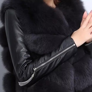 子加厚保暖内搭配皮草 拼接PU皮袖 毛衣加绒袖 女冬羽绒棉袖 打底衫