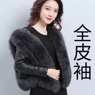 全皮袖打底衫女冬羽绒袖棉袖毛衣 袖子加厚身子薄内搭 配皮草马甲