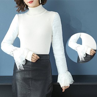 内搭羽绒袖 全布袖 女冬加绒加厚毛衣配狐狸毛皮草马甲 打底衫 棉袖