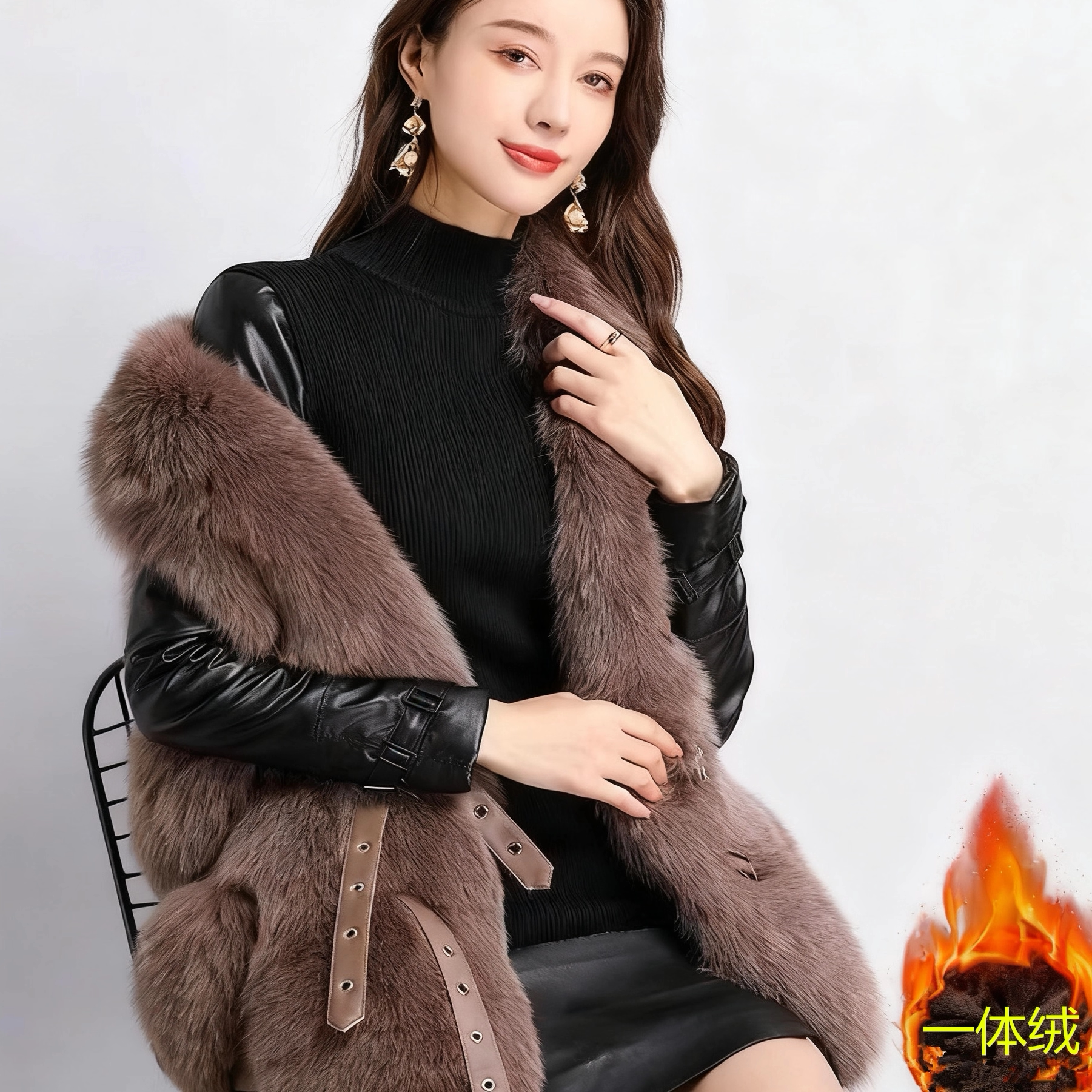 皮袖打底衫女冬羽绒棉袖毛衣加绒