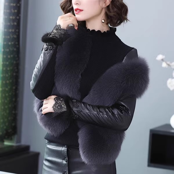 羽绒袖棉袖毛衣皮袖打底衫女冬袖子加绒加厚配皮草马甲的内搭小衫