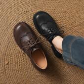 女英伦风复古布洛克乐福鞋 春季 女鞋 41到43真皮粗跟单鞋 新款 大码