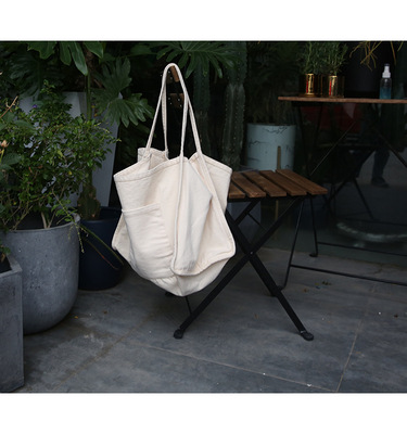 厚实帆布托特包大容量双面背大