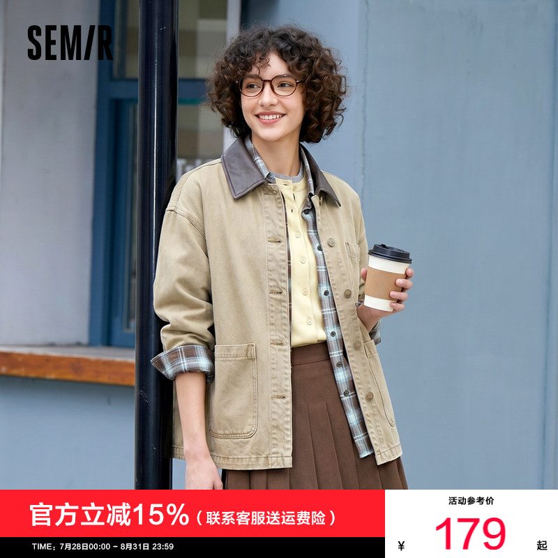 森马潮酷宽松中长款牛仔外套女图片