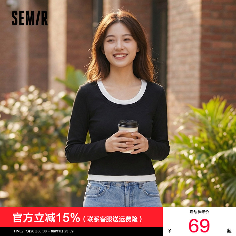 森马假两件内搭修身显瘦打底衫女图片