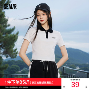 森马POLO衫 女短款 紧身正肩学院风印花夏气质美式 休闲上衣辣妹短袖