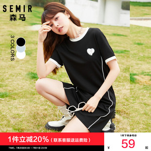 森馬連衣裙女2024夏季 T恤裙運動短裙直筒裙子 小個子黑色短袖 新款