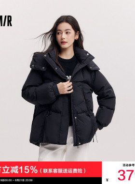 [商场同款]森马羽绒服女中长款连帽厚款冬季新款宽松质感外套黑色