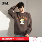 森马×RYO艺术家系列卫衣男时髦绣花咖啡色冬季 字母圆领上衣宽松