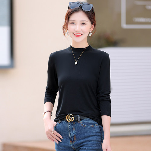 长袖大码薄款纯色莫代尔女