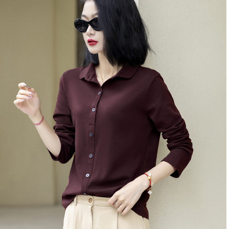 加厚纯棉磨毛衬衣女秋冬POLO领宽松大码胖MM时尚职业内搭叠穿衬衫