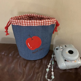 可爱kt猫咪牛仔笔袋高颜值刺绣化妆品收纳包随身便携笔筒小包束口