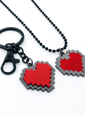 传说之下周边游戏Undertale像素红色爱心项链钥匙扣 心形吊坠