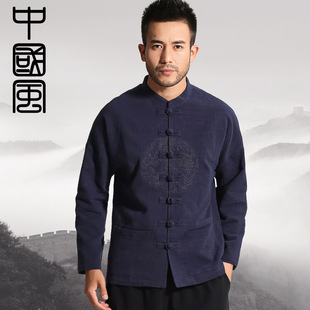 秋冬中国风男士长袖中式唐装中年宽松爸爸装外套居士服汉服男礼服