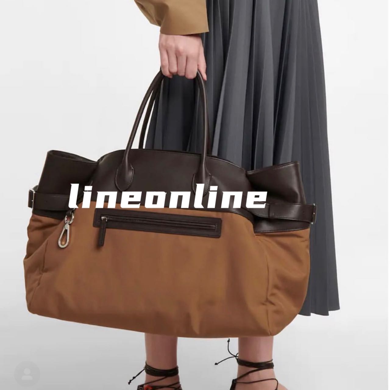 lineonline 全新自制无标款margaux17尼龙布拼真皮旅行袋