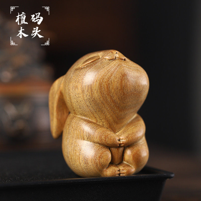 天然绿檀木可爱兔生肖兔子手把件实木雕萌宠兔子文玩盘完小摆件,家居饰品,木雕,淘宝优惠券,粉丝福利购,淘宝优惠卷