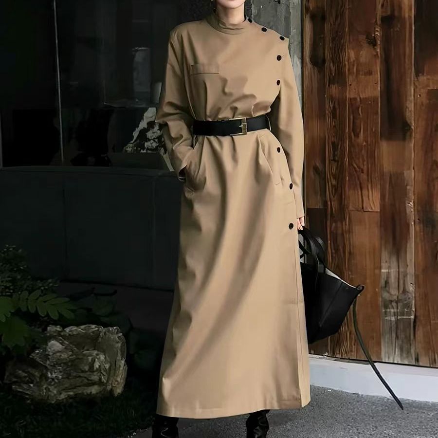 法式大码长袖工装连衣裙女衬衫裙