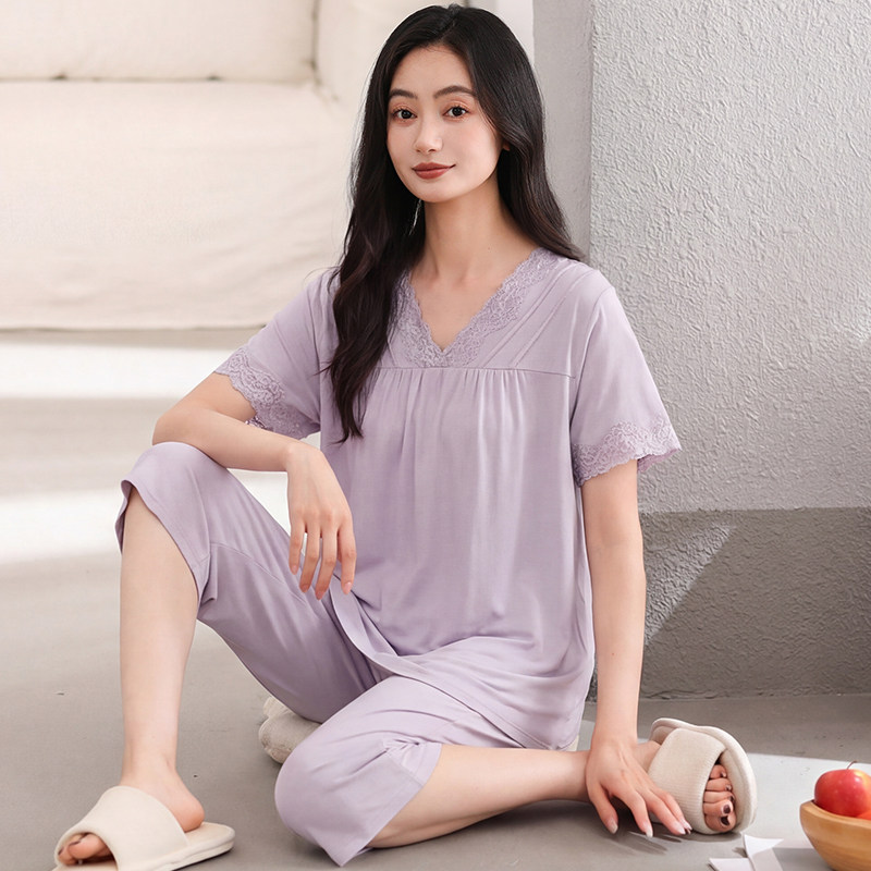 中年妈妈睡衣女款2026新款夏季纯棉短袖七分裤两件套装家居服夏天
