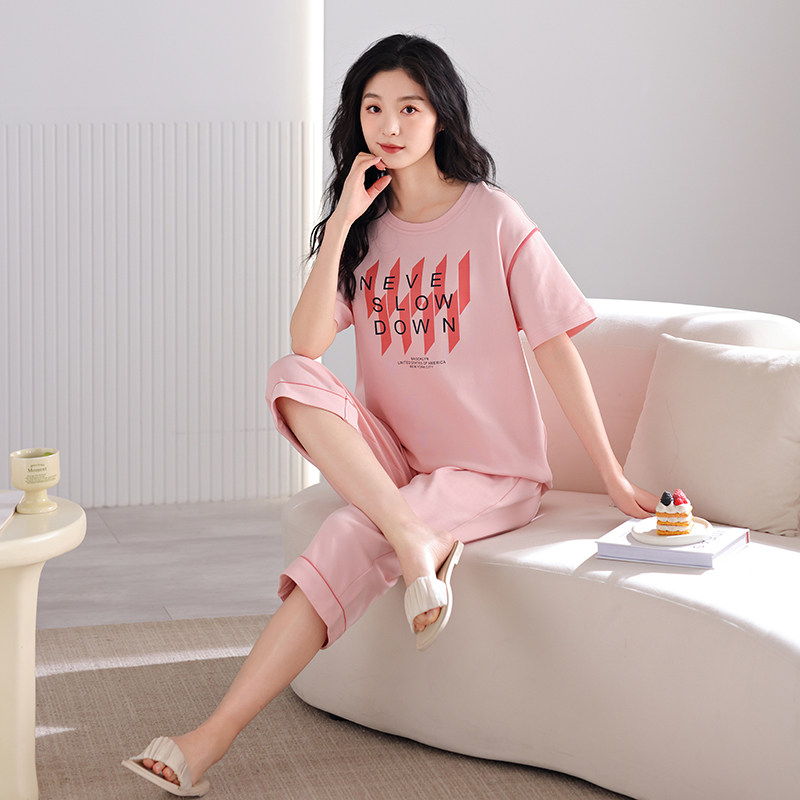 睡衣女款夏季纯棉2026新款短袖七分裤甜美中年妈妈夏天全棉家居服