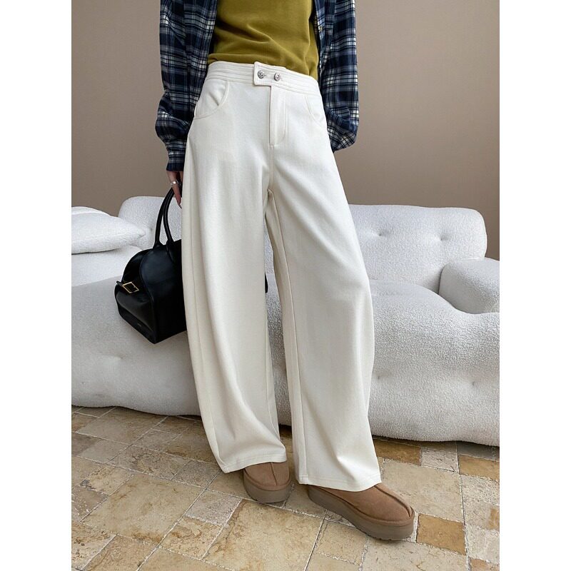 新晋藏肉神裤设计感双纽扣高腰显瘦休闲弯刀阔腿裤