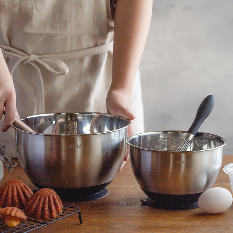 日本COTTA正品食品级不锈钢吸底盆家用厨房凉拌沙拉料理直盆碗
