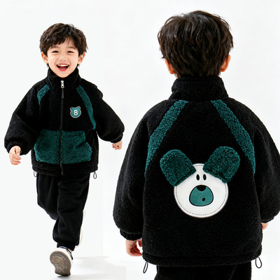 男童加绒加厚外套宝宝羊羔毛毛衣