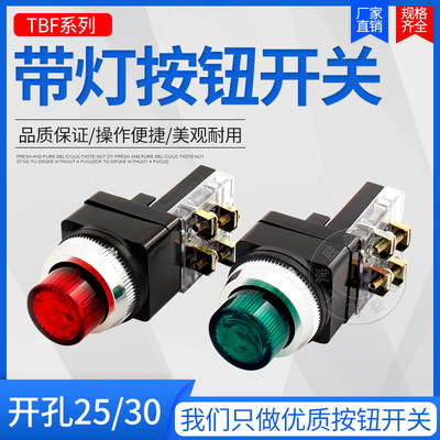 TIBN-30带灯按钮开关 TIBN-25 自复位开关开孔30mm25mm 220v