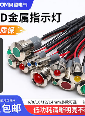 LED金属指示灯高头220v24v12高亮通用小型防水双色电源信号灯带线