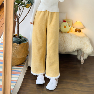 冬季加厚软绵绵睡裤女甜美可爱米粒绒毛球花边可外穿家居长裤女