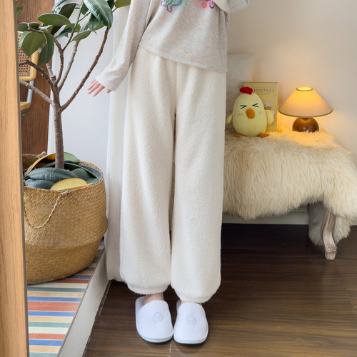 冬季米粒绒加厚可外穿睡裤女束脚