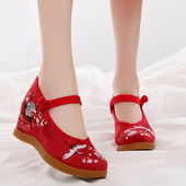 子复古民族风舞蹈单鞋 老北京布鞋 坡跟高跟绣花鞋 古风汉服鞋 古装 鞋