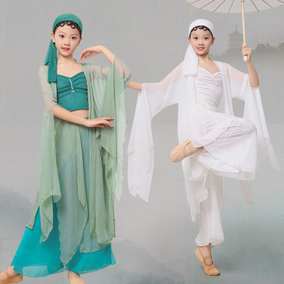 出租新款古典舞演出服儿童青蛇白蛇古风飘逸纱衣舞蹈服中国风表演
