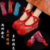 复古婚鞋 戏曲花旦女新款 中式 新娘秀禾服鞋 平底高跟古装 绣花鞋 彩鞋
