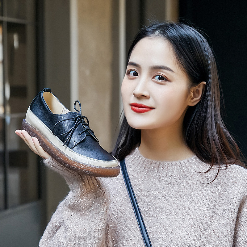 新款软底内增高深口复古女单鞋