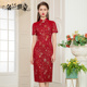 复古 红色时尚 名兰世家婚宴妈妈旗袍礼服原创夏新款 改良连衣裙短袖