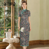 名兰世家新中式 碎花气质妈妈聚会礼服连衣裙中国风原创 旗袍改良版