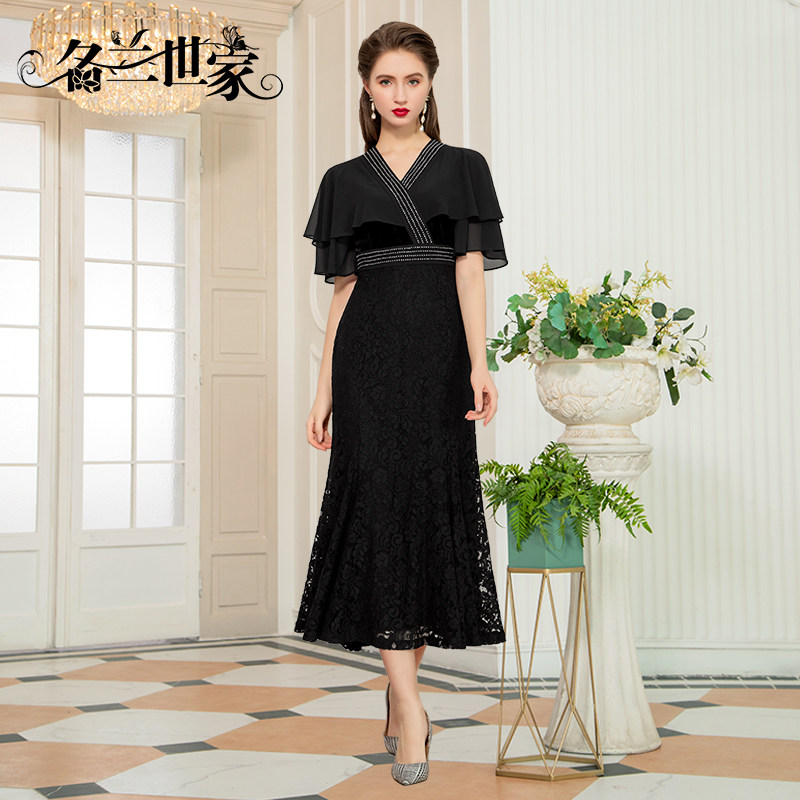 名兰世家新款蕾丝晚礼服大气鱼尾图片