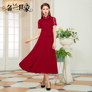 名兰世家妈妈婚礼连衣裙礼服平时可穿喜婆婆婚宴装假两件中长裙子