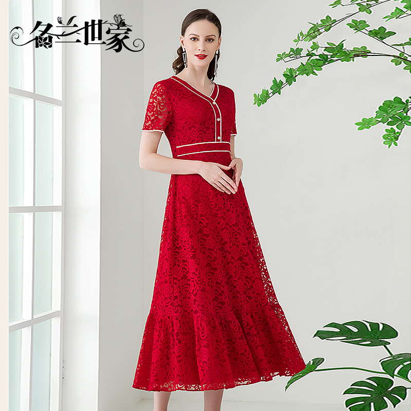 名兰世家蕾丝连衣裙宴会礼服